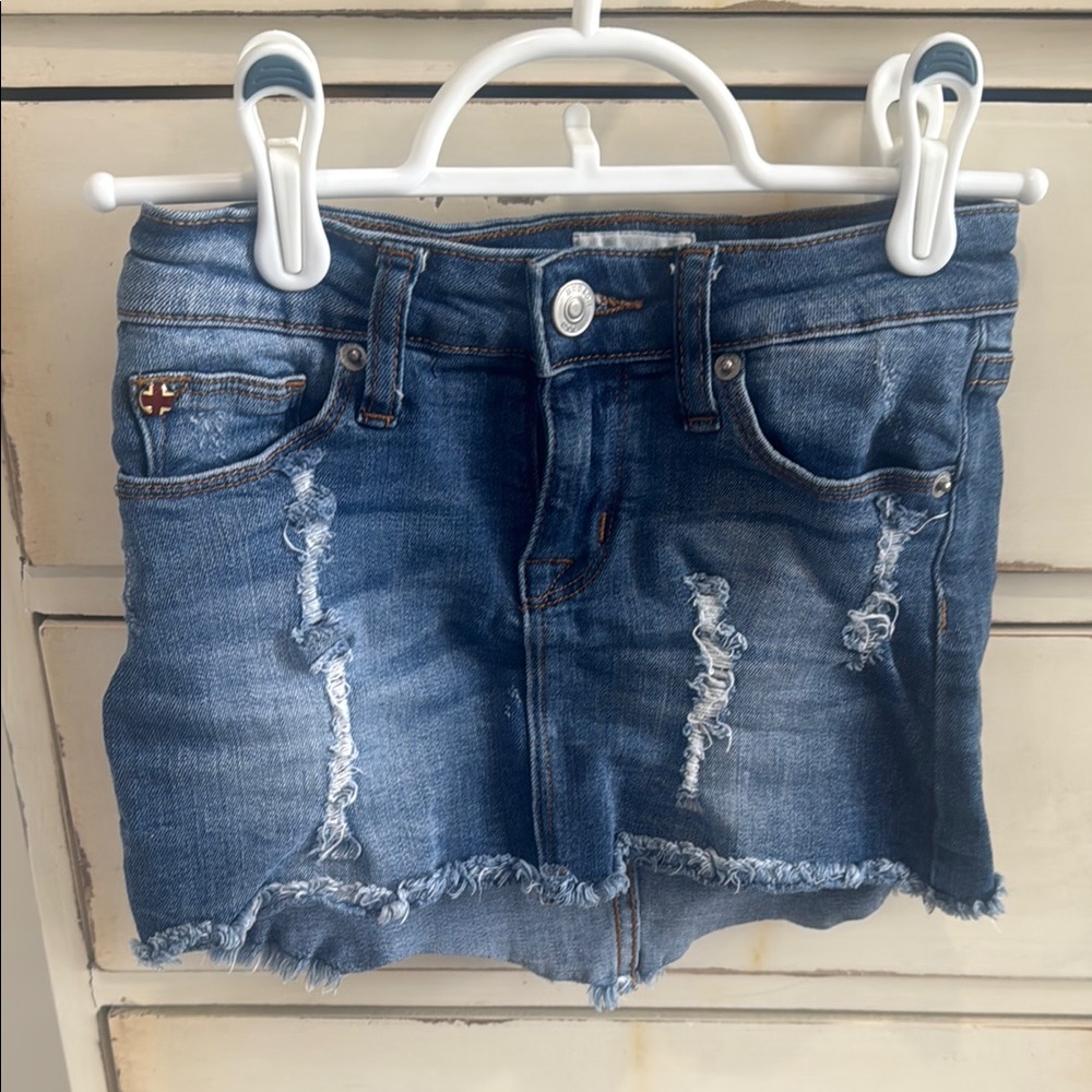 Stylish Blue Distressed Denim Skirt